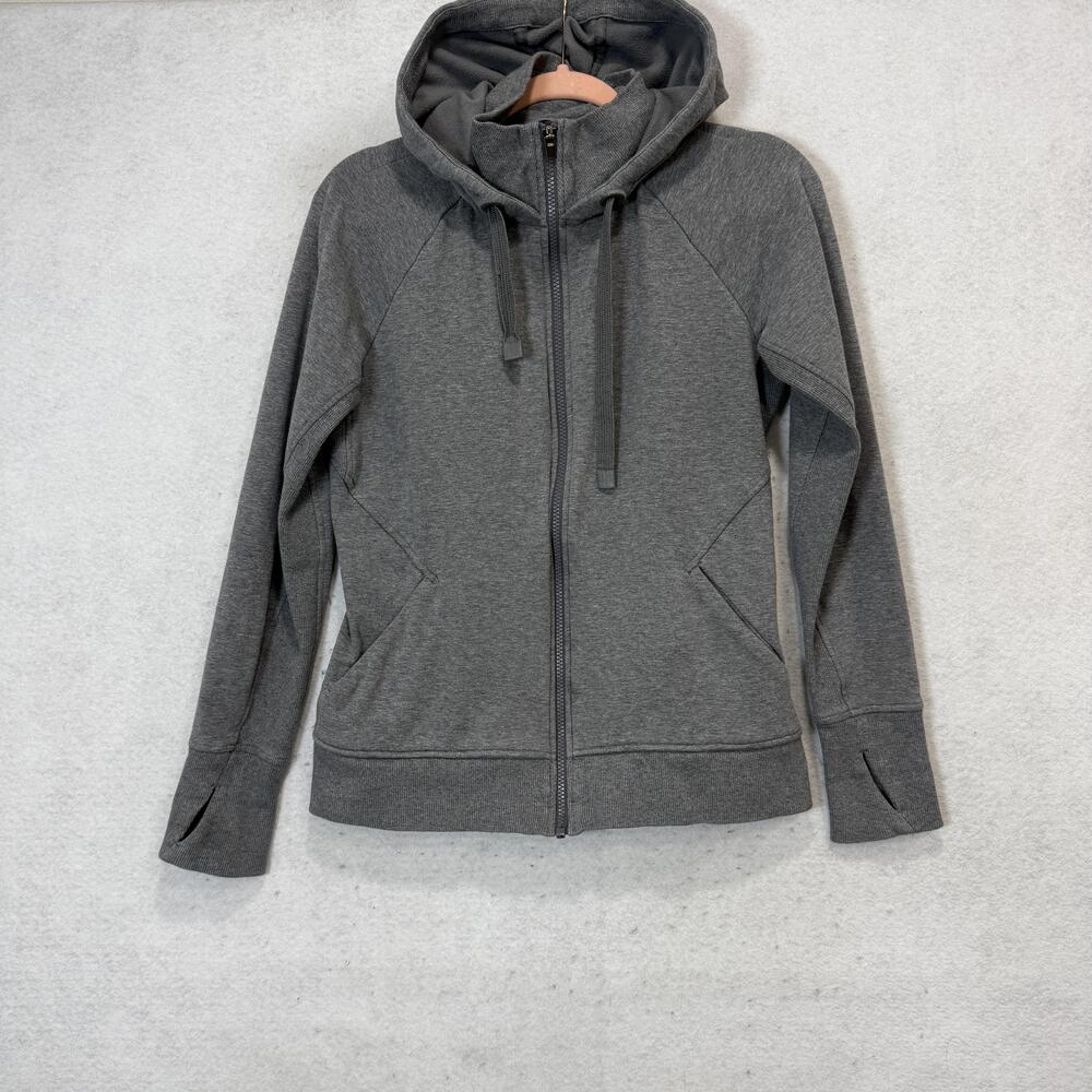 Athleta Hoodie Womens Small Gray Fleece Full Zip High Neck Thumbholes Pockets